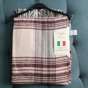 Brand New w/ Tags Nido Notte Italia Florence Plaid Blanket Brown Cream 51" x 67"